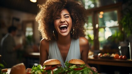 Sticker - woman with hamburger