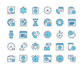 Wall Mural - Time icons set. Vector line icons. Blue color outline stroke symbols. Modern concepts