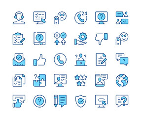 Leinwandbilder - Customer service icons set. Vector line icons. Blue color outline stroke symbols. Modern concepts