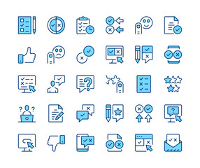 Poster - Survey icons set. Vector line icons. Blue color outline stroke symbols. Modern concepts