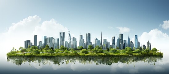 Poster - Urban environment with green vegetation under clear sky with copyspace for text