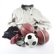 Sport equipment, basket ball, shoes, and clothes