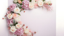 Flat Lay Of Various Flowers In Pastel Colors With Copy Space