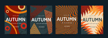 Set Autumn Design With Graphic Memphis Element. Modern Abstract Background Patterns In Retro Style For Advertising, Web, Social Media, Poster, Banner, Cover. Special Offer 20-65%. Vector Illustration