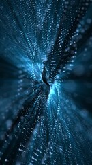 Wall Mural - Vertical video - abstract technology background with a flowing digital fractal wave of glowing blue data particles and shimmering light beams. This motion background is full HD and a seamless loop.