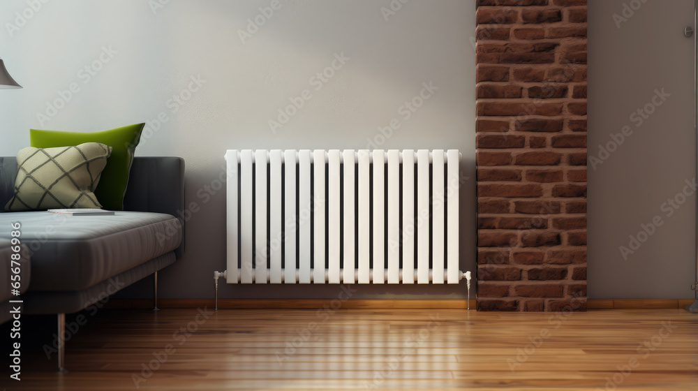 Generative AI, steel panel vertical heating radiator in the interior ...