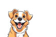 Cute Comic Dog Smiles, Cartoon Style, Isolated with White Background