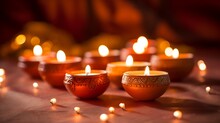 Beautiful Lit Candles For Diwali, Or Festival Of Lights. Generative AI. 