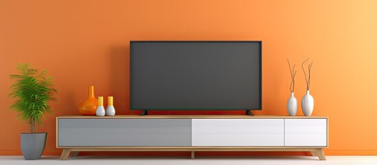 Poster - Modern living room decor with a TV cabinet featuring a two toned wall background