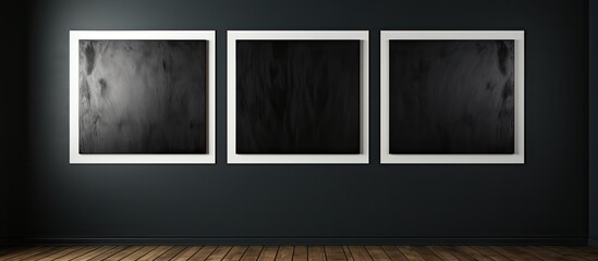 Wall Mural - Three blank paintings on a dark gallery wall