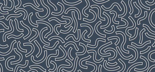 Poster - Monochrome doodle pattern. Funny monochrome pattern. Curved lines isolated on grey background.
