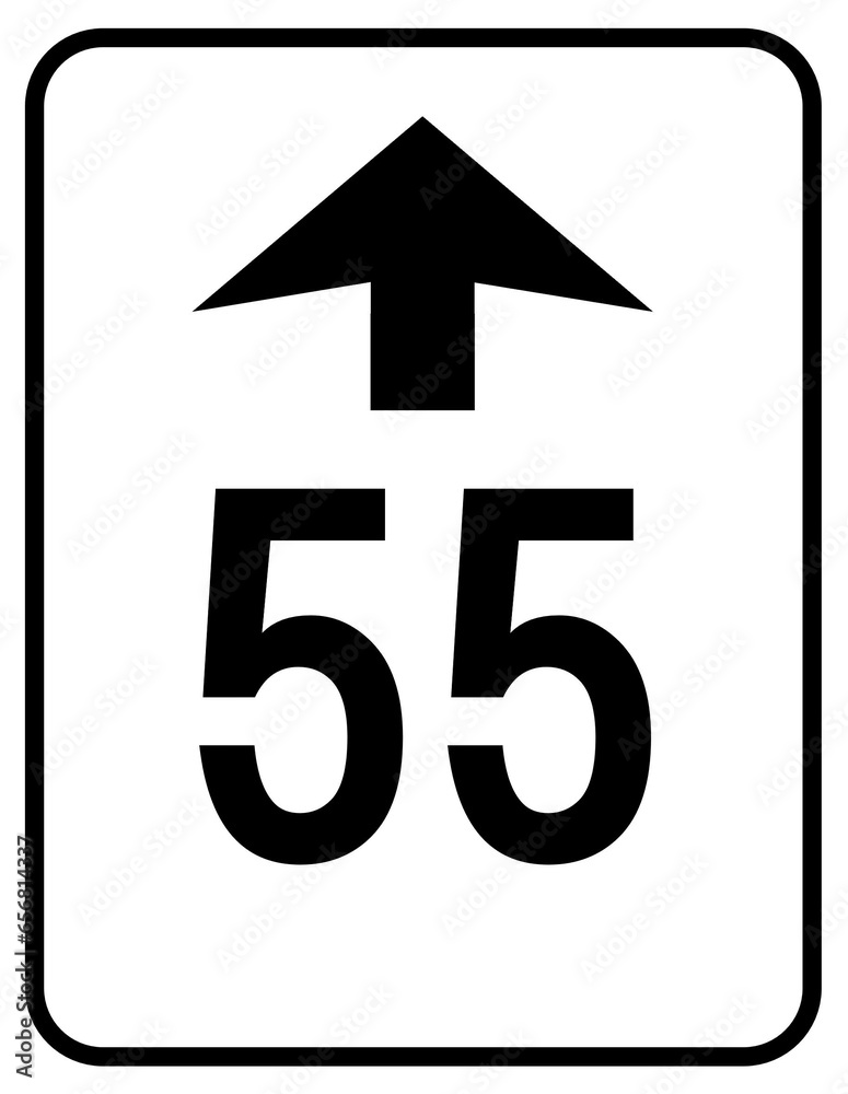 Maximum 55 miles or kilometers per hour ahead speed limit sign Stock ...