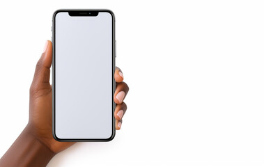 Sticker - HAND HOLDING SMARTPHONE WITH BLANK WHITE SCREEN. AI generated