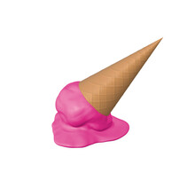 Vanilla Ice Cream Cone Melting And Dropped Onto The Floor. PNG Transparent Background, 3D Rendering Image.