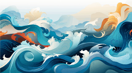  hand paint Seamless doodle simple art. Wave background.