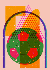 Poster - Risograph football ball with geometric shapes. Sport object in trendy riso graph design.