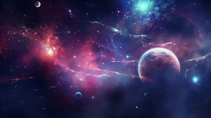 Wall Mural - space background featuring planets with shiny stars