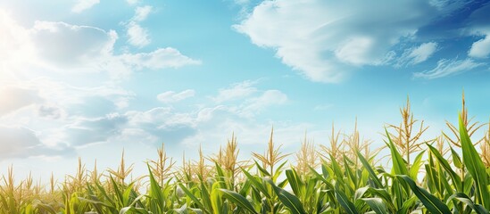 Canvas Print - Photograph of a large organic corn farm field during the autumn harvest with a sky background