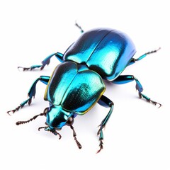 shiny blue beetle , isolated on white background cutout, Generative AI