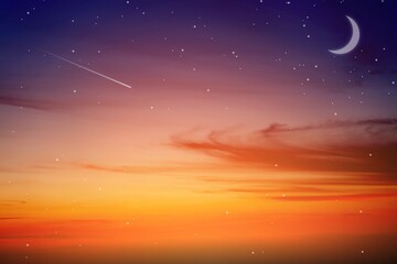 Wall Mural - the crescent moon and shiny stars on colorful sky