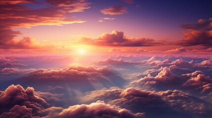 Wall Mural - Beautiful sunset sky view above the clouds with dramatic light and charming clouds