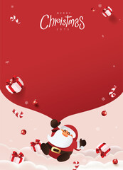 Wall Mural - santa claus with a huge bag on the run to delivery christmas gifts at snow fall. merry christmas tex