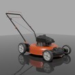 3D computer-rendered illustration of a gas-powered lawn mower.