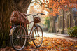 Retro bicycle by a Cambridge college in autumn