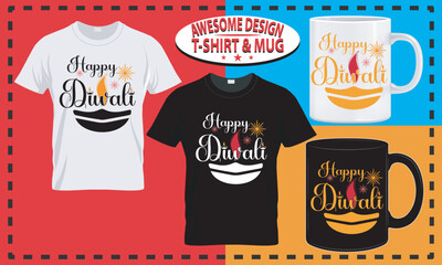 Wall Mural - Diwali t-shirt design and mug design, typography custom, vector best for print design.