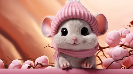 Wall Mural - Cute mouse with hat