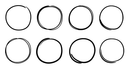 Poster - Hand drawn round frame vector set. Hand drawn sketch pencil scribble style line round frame. Doodle line circle, ring shape element. Vector illustration.