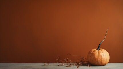 Wall Mural -  a pumpkin sitting on a table with a brown wall in the background.  generative ai