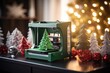 3D printer printing Christmas tree with Christmas background. 3D printer