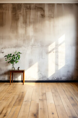 Poster - Wooden table with potted plant on top of it.