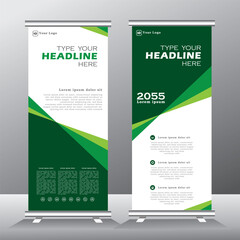 Wall Mural - Roll up banner design for your business, vertical banner template, vector, abstract geometric background, modern publication x-banner and flag-banner, pull up, vertical banner with green color