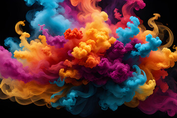 Wall Mural - Abstract colorful smoke swirls on black background