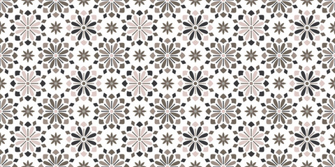 Abstract geometric octagon flower art seamless pattern . Black taupe gray pink element. For table sofa cover wear fabric apparel textile garment decoration.