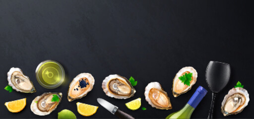 Poster - Realistic Oysters Background Composition