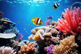 Underwater shot of coral fish, corals and anemones