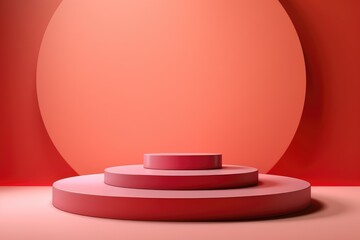 Poster - Minimalistic light red background for product presentation with podiums
