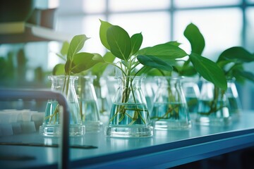 Aufkleber - Green plant in laboratory tubes for research. Ecological breeding and plant development.