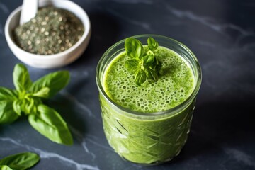 Canvas Print - green smoothie with a sprinkling of chia seeds on top