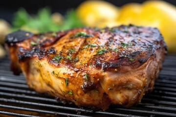 Sticker - close-up of a honey mustard pork chop showing its juicy texture