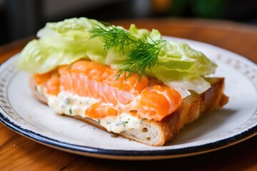 Poster - sourdough slice with shrimp, mayonnaise and fresh lettuce leaves