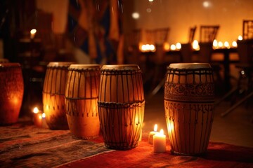 Wall Mural - african drums lit by candlelight