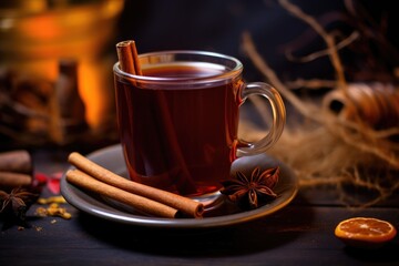 Canvas Print - a cinnamon stick inside a cup of hot spiced wine