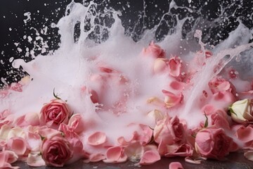 Wall Mural - running bath water with rose petals and foam