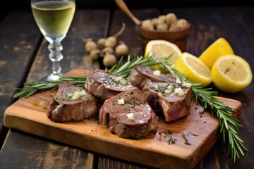 Wall Mural - garlic and rosemary marinated lamb chops beside a chilled saison