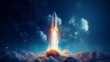 Fototapeta  - Blast off to the final frontier: spaceship launches into the night sky on a daring mission