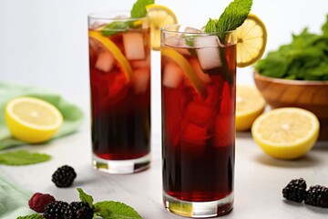 Poster - blackberry iced tea with fresh blackberries and mint